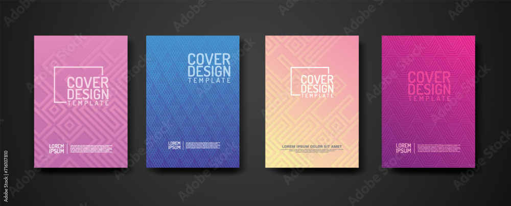 Poster set cover design template with geometric lines textured pattern background and dynamic gradation col