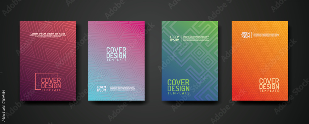 Poster set cover design template with geometric lines textured pattern background and dynamic gradation col