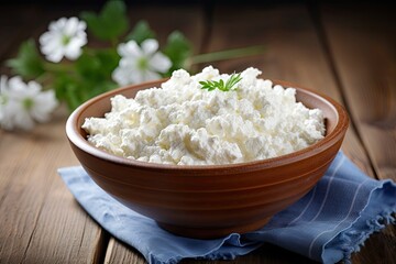 Cottage cheese on table