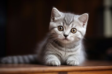 Purebred silver tabby British shorthair kitten in portrait