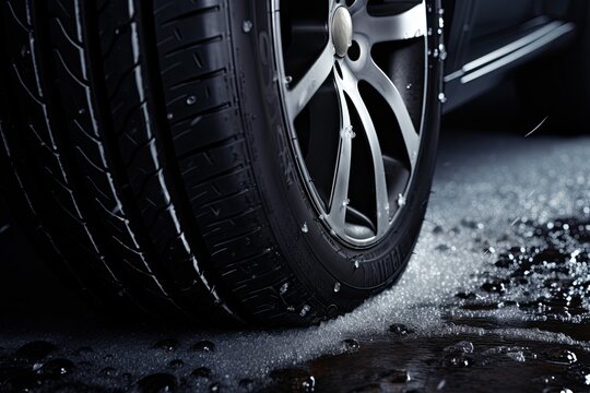 The damage on the tire tread is being indicated by pointing fingers. The tire tread issues may have resulted from incorrect tire pressure and wheel alignment.