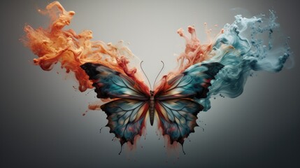 A butterfly with blue and orange colors. Generative AI.