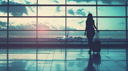 Fototapeta na wymiar Silhouette Woman Waiting At The Airport