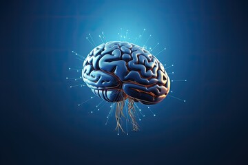 Human intelligence depicted by human brain on blue backdrop