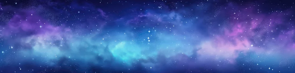 Fotobehang Watercolor Galaxy background with realistic nebula and shining stars. blue nebula starry sky technology sci-fi background © IlluGrapix