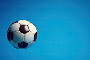 Fototapeta na wymiar Blue background with soccer ball in goal