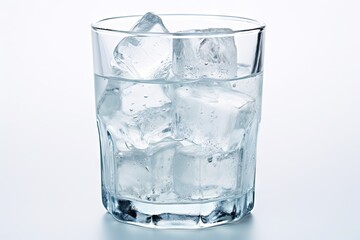 A glass containing ice made from water, set apart on a white background. - obrazy, fototapety, plakaty