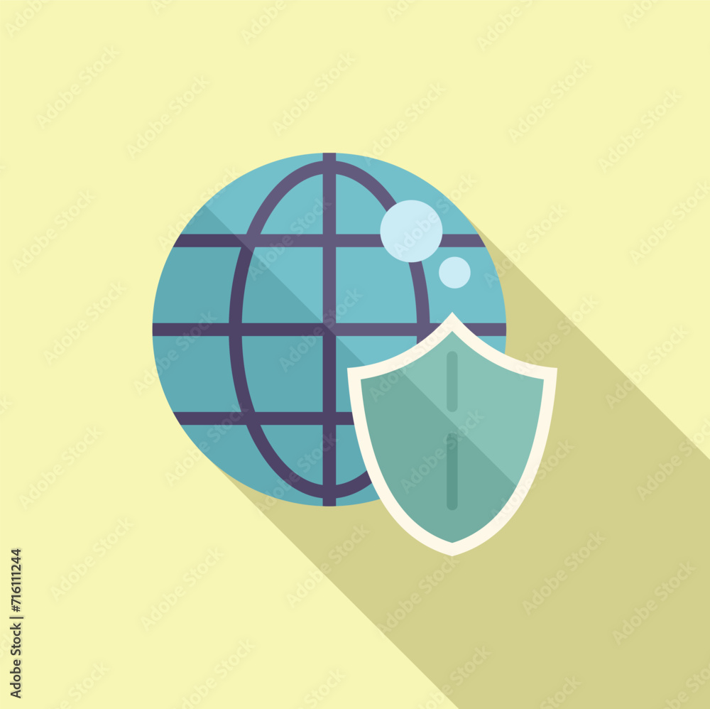Poster global secured data icon flat vector. privacy policy. secure data use