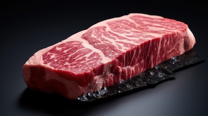 Fresh red marble beef slices raw, High quality angus ribeye close up view. 
