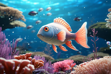 Naklejka na ściany i meble Beautiful and cute fish in the sea
