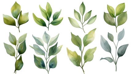 Green Leaves Set in Watercolor