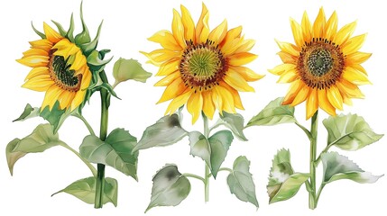 Sunflower element set in watercolor