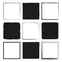 Rectangular frame. Grunge ink square. Creative backgrounds for tags, labels, cards. Brush strokes square frames elements. Vector illustration. EPS 10.