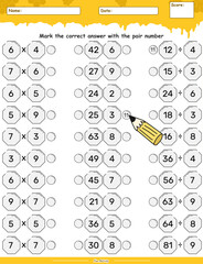 Multiplication and division game choose the correct answer with pair number - obrazy, fototapety, plakaty