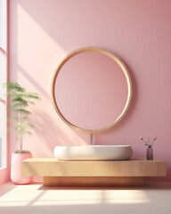 modern luxury bathroom room with washing stand and mirror