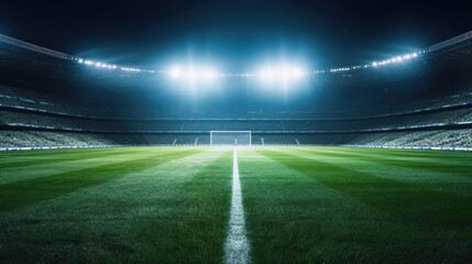stadium lights,  Football stadium arena for match with spotlight. Soccer sport background, green grass field for competition champion match. 