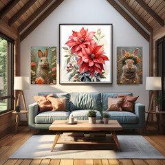 interior room Bright and airy with a picture frame, a work of art
