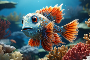 Beautiful and cute ornamental fish in the sea