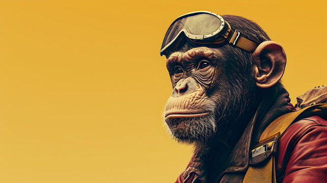 Curious Chimp Wearing Aviator Goggles