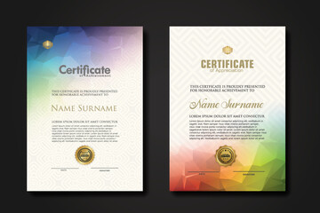 Modern certificate template with colorful polygonal shape effect