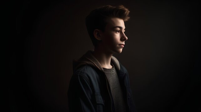 Portrait of a handsome young man in a blue jacket on a dark background