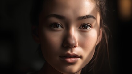 Portrait of a beautiful young woman in the dark. Close-up