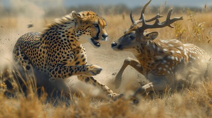 Cheetah hunt a deer