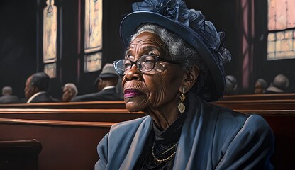 Portrait of an old woman in a church. 3d rendering