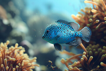 Naklejka na ściany i meble Beautiful and cute ornamental fish in the sea