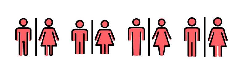 Toilet icon set illustration. Girls and boys restrooms sign and symbol. bathroom sign. wc, lavatory