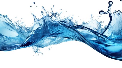 A Close-up of Blue water, spiral, liquid, splash, swirling wave, white isolated background.