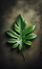 Tropical leaves on grunge background. Design for wallaper. Mural, modern, loft style, Generative AI 