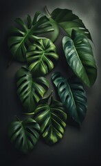 Fototapeta na wymiar Tropical leaves on grunge background. Design for wallaper. Mural, modern, loft style, Generative AI 