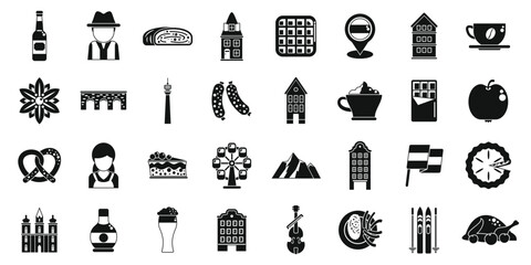 Vienna icons set simple vector. Austria architecture. City history opera - obrazy, fototapety, plakaty