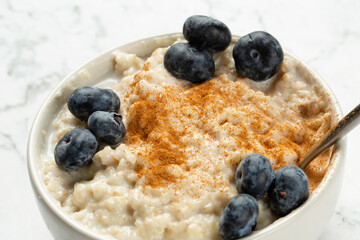 Close up of oatmeal with blueberries