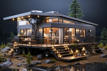 Obraz premium Modern Tiny House, on an isolated Charcoal Gray background, Generative AI