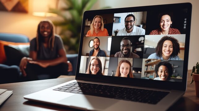 A online meeting, Multicultural Faces Photo Collage. Portrait And Avatar Headshots,