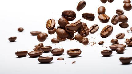 Naklejka premium A Close-up view of coffee beans on a white isolated transparent background.