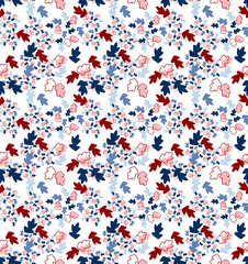 Fresh Stylized Botanical Pink Red and Blue Seamless Pattern