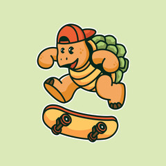 Turtle playing skateboard cartoon illustration