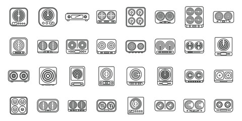 Induction cooker icons set outline vector. Cooking house. Oven stove