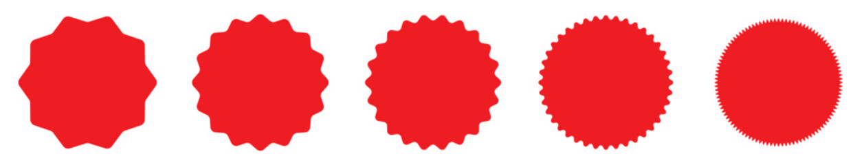 Set of vector starburst, sunburst badges.  different color. Simple flat style Vintage labels. Design elements. red Colored stickers