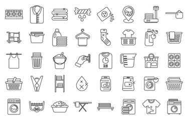 Laundromat icons set outline vector. Laundry room. Service interior home