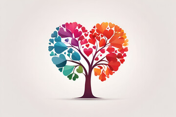  colorful tree hart shape valentine isolated on   white background. generated by AI - obrazy, fototapety, plakaty