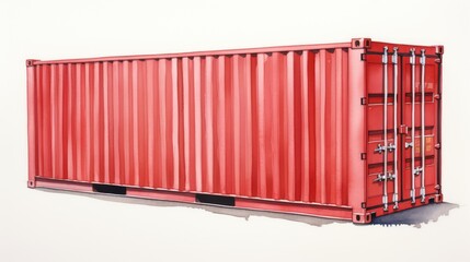 A blue shipping container, white background, in a watercolor style, white background.