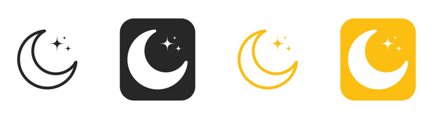 Dark mode and night mode icons, moon icons, Screen brightness and contrast level signs and symbols