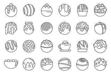 Cocoa bomb icons set outline vector. Food chocolate. Milk tea coffee