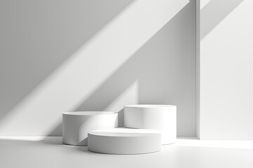 White pedestal podium stands in the white room
