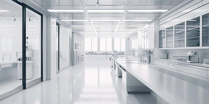 Clean minimal laboratory office science practice room, white walls, illustration, generated ai