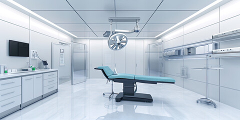 Fototapeta na wymiar Clean minimal white medical clinic examination room, hospital, futuristic Doctor practice, generated ai